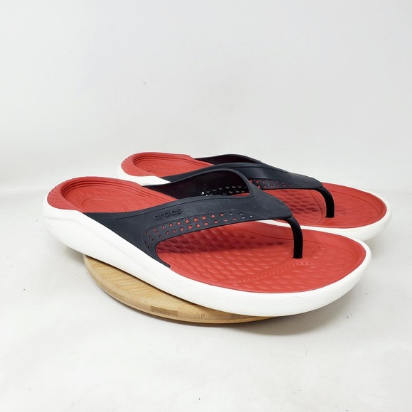 CROCS Other - Crocs LiteRide Flip Flop Mens 10 Black Red Lightweight Sandals Shoes
